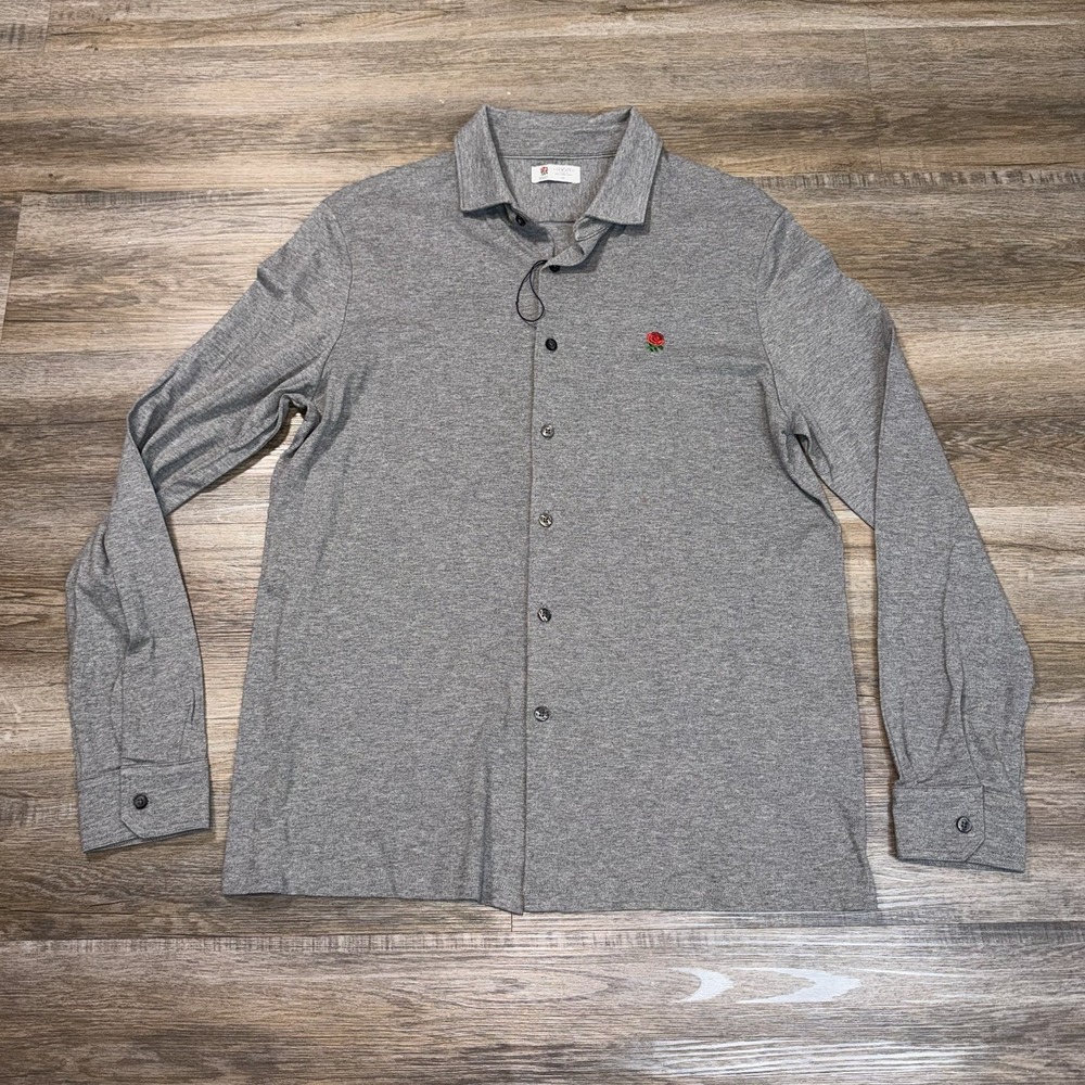 Charles Tyrwhitt England Rugby Shirt Mens L Long Sleeve Button-Down Rose Logo